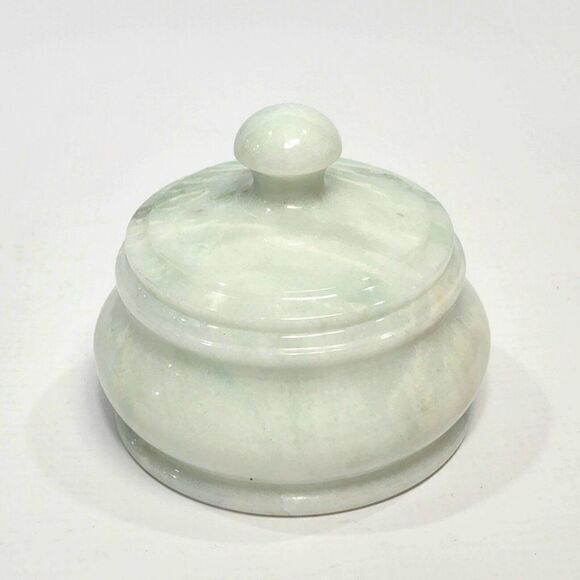 Vintage Marble Round Lidded Trinket Vanity Box 3” Diameter Light Green - Picture 1 of 8